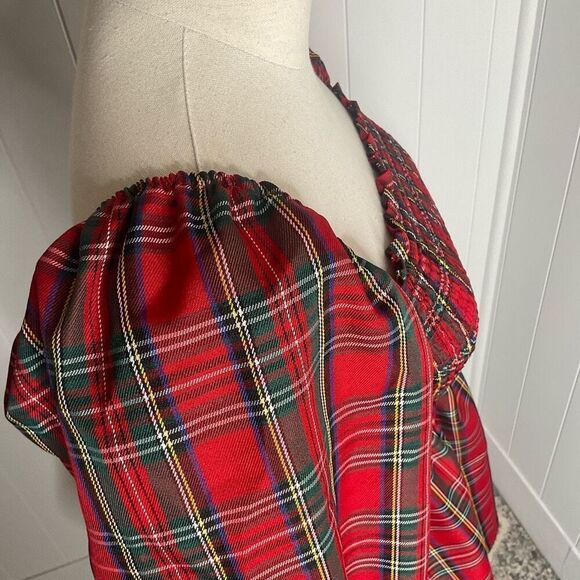 Blue Rain Women XS Red Plaid Ballon Sleeve Baby Doll Mini Dress Peasant Cottage - Picture 4 of 15